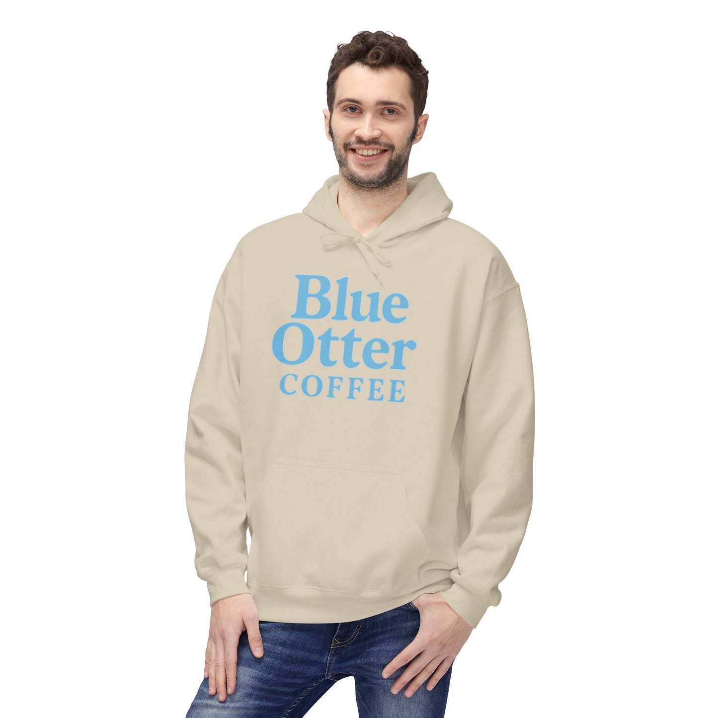Cozy Blue Otter Coffee Hoodie | Unisex Midweight Fleece Sweatshirt