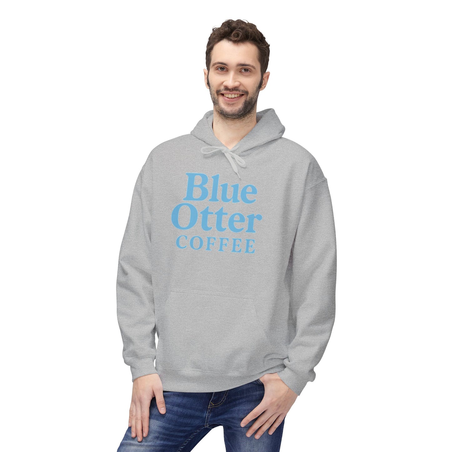 Cozy Blue Otter Coffee Hoodie | Unisex Midweight Fleece Sweatshirt