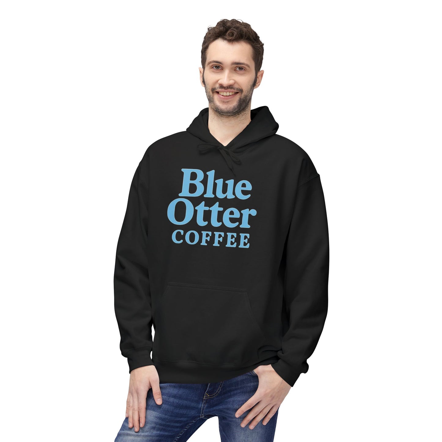 Cozy Blue Otter Coffee Hoodie | Unisex Midweight Fleece Sweatshirt
