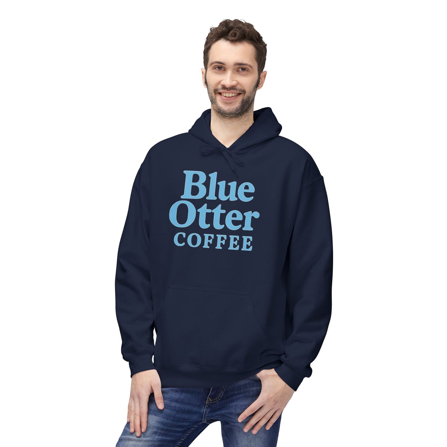 Cozy Blue Otter Coffee Hoodie | Unisex Midweight Fleece Sweatshirt