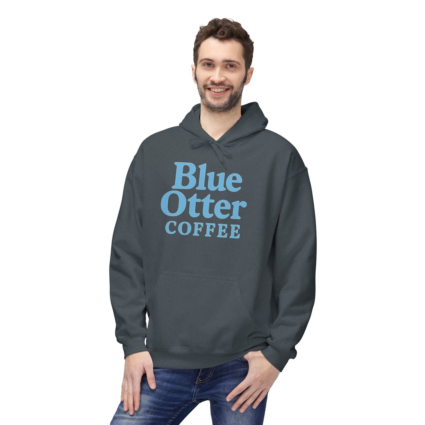 Cozy Blue Otter Coffee Hoodie | Unisex Midweight Fleece Sweatshirt