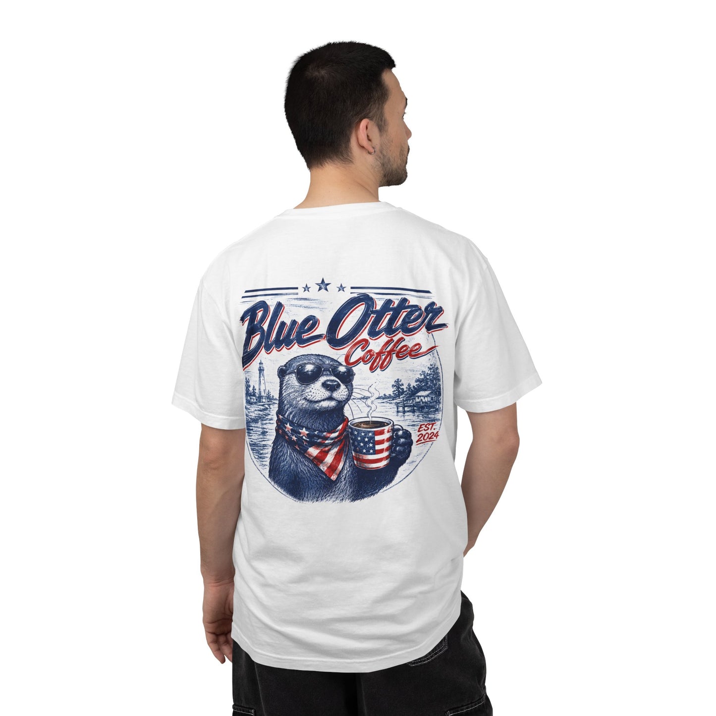 Otter Coffee T-Shirt — "Blue Otter Coffee" Retro Americana Graphic Tee