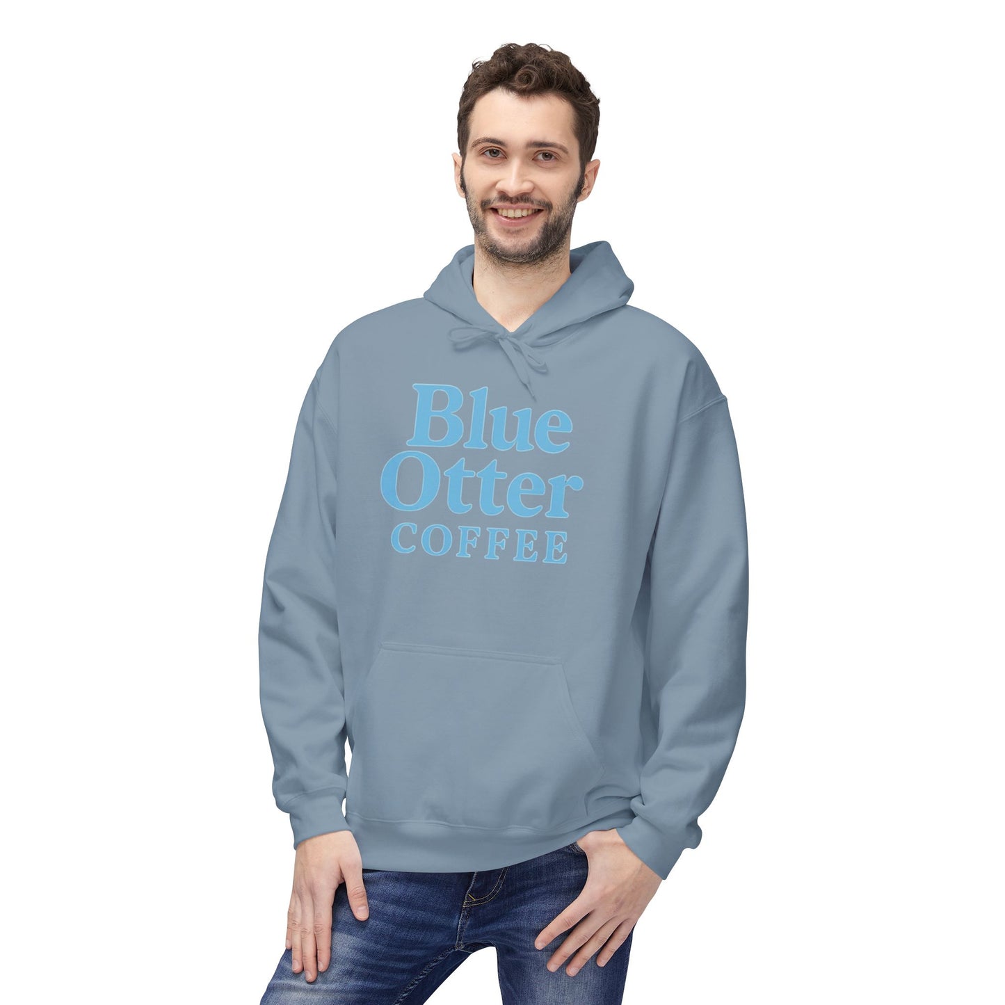 Cozy Blue Otter Coffee Hoodie | Unisex Midweight Fleece Sweatshirt