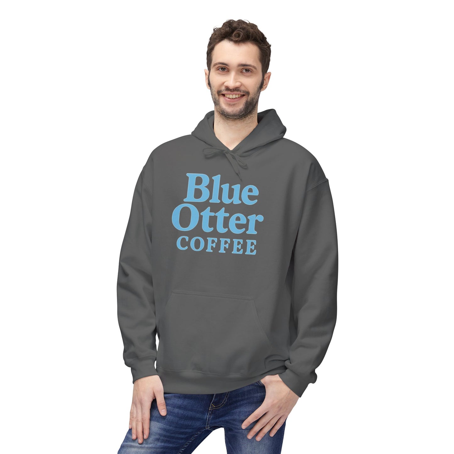 Cozy Blue Otter Coffee Hoodie | Unisex Midweight Fleece Sweatshirt