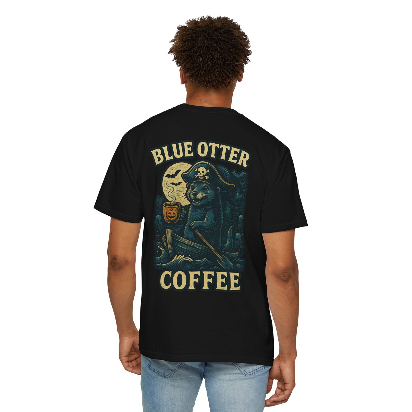 Pirate Coffee T-Shirt for Otter Lovers, Halloween, Unisex Apparel, Coffee Enthusiast Merch
