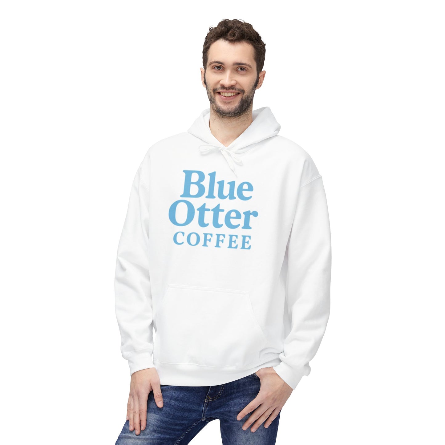 Cozy Blue Otter Coffee Hoodie | Unisex Midweight Fleece Sweatshirt
